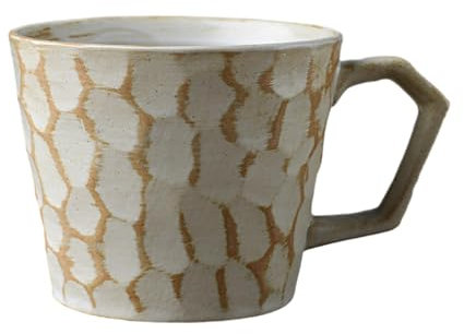 CAPIJIONG 300ml/10oz Japanese Coffee Cup Set Retro -Ear Ceramic Coffee Cup-Hammer Width Cup-milky white