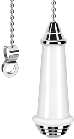 ALLisWE Bathroom Light Pull Cord Handle with Pull Chain Extension Light Switch Chrome Finish White Porcelain Light Cord Pull Ends Blind Cord Handle for Bedroom Classic Toilet Light Fan Switch
