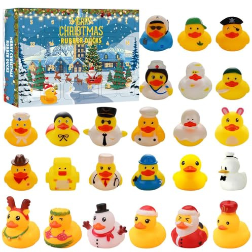 Mzshne Weihnachts-Enten-Adventskalender 24-Tage-Countdown-Kalender mit Enten für Weihnachtsparty-Geschenke