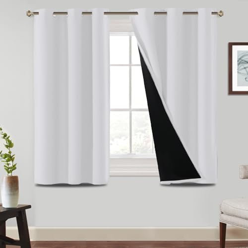BellaHills 100% Verdunkelung Verdunklungsvorhänge gegen Kälte Weiße Blickdichte Gardinen mit Ösen 2er Set H137xB117 cm Thermovorhang Kälteschutz Übergardinen Wohnzimmer Vorhang Wärmeschutz, Grau-weiß