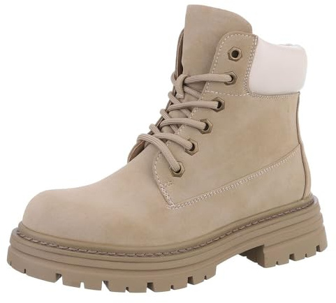 Ital Design Damen Stiefeletten mit Schnürung und Blockabsatz, runde Spitze