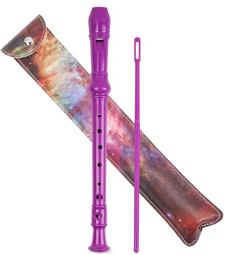 Mtzmy Blockflöte für Kinder Anfänger Sopran Deutsche Griffweise, 8-Loch Flöte für Erwachsene, Recorder mit Etui,Reinigungsstift und Bedienungsanleitung(2-Roter Stern Nacht)