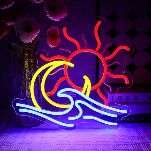 OYCGZV Welle Neon Schild Sonnenuntergang Led Neonschild Wand Mond Meer Neon Sign Sonne Led Schild für Schlafzimmer Bier Bar Kaffee Cafe Club Store Home Pub Mann Höhle Party Dekorationen