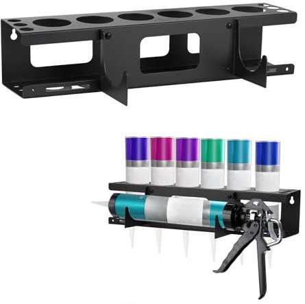 CMANLNYK Silicone Tube Holder Storage - 6 Hole Mastic Caulk Gun Rack, Sealant Tube Holder, Wall Mounted Silicone Tube Storage Solutions, Caulking Sealant, Workshop Garage Organiser (41.3x11.5x10cm)