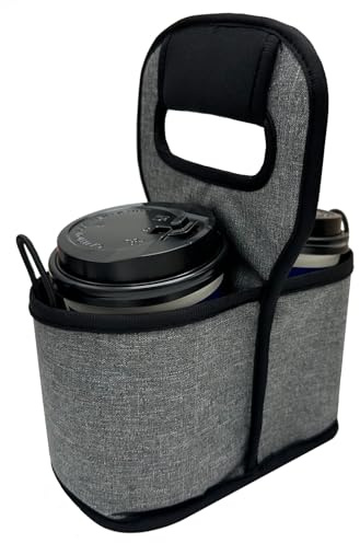 AMMKRO Reusable Drink Carrier - Portable Drink Holder with Handle - 2 Cups Versatile Drink Caddy for Coffee, Tea, Boba & More - Ideal Drink Carrier for Easy Transport and Delivery (Gray)