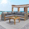 Merax Ensemble de meubles de jardin, canapé d'angle + table basse en bois d'acacia, meubles de salon avec corde tressée, coussin confortable, pour jardin, terrasse et balcon, gris