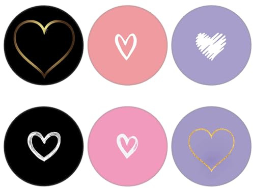 6 Pack Cell Phone Stand，Collapsible Cellphone Finger Grip Holder for Phones - Pink Black Purple Heart White