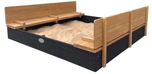 AXI Sandkasten Ella XXL aus Holz mit Deckel, Anthrazit und Braun | Sand Kasten mit Sitzbank & Abdeckung für Kinder | 150 x 150 x 20 cm.