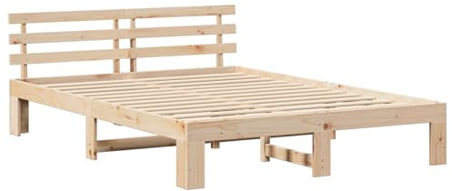 vidaXL Natur Massivkiefernholz-Bettgestell 140 x 200 cm Stilvolles Minimalistisches Schlafzimmermöbel Einfache Montage Unterstützt kg Ideal für Erwachsene Unisex Komfort Innenbereich Erwachsenen Holz