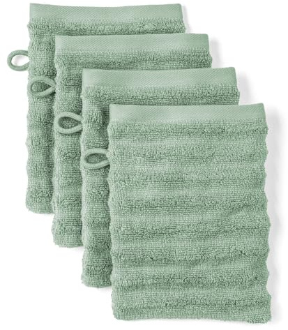 Pure Label Waschlappen 4-TLG. 4x16x21cm 100% Baumwolle weich, Salbeigrün | Spürbar weich, saugstark und ideal für Bad, Gäste und täglichen Komfort