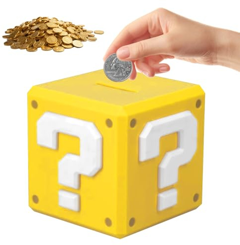 KBIBCK Spardose für Kinder, Frageblock Spardose Kinder, Sparschwein mit Fragezeichen,3D Gelb Piggy Bank Spardosen für Münzen Kleingeld,Geburtstagsgeschenke Heimdekoration für Mädchen Jungen Erwachsene