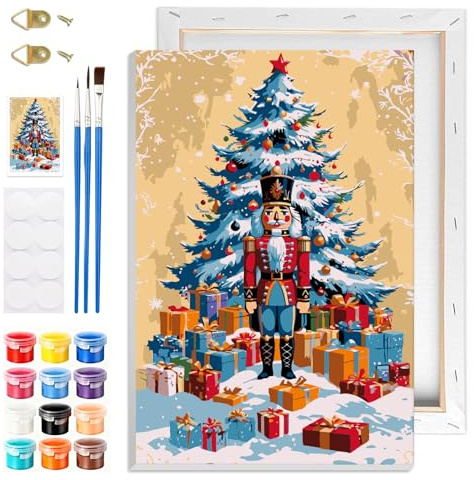 NAIMOER Weihnachtsbaumn Malen Nach Zahlen mit Rahmen Erwachsene, Nussknacker Malen Nach Zahlen für Kinder Alter 8-12, Digitale Gemälde für Home Decor Geschenke 20x30cm