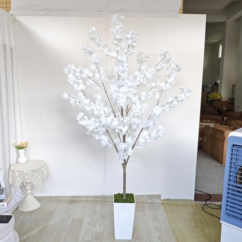 Piptyllite Tronc d'arbre Artificiel en Fleur de Cerisier, Fausse Fleur Fausse Plante de Feuilles de Soie, Plantes artificielles pour Bureau à Domicile intérieur extérieur 775-D,82.68in/210cm