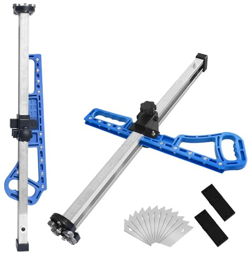 Drywall Cutting Tool, Foldable Drywall Cutter, Gypsum Board Cutter with 12pcs trapezoidal blades, Fit 1/4 3/8 1/2 5/8 Plasterboard, 1.5 to 60cm Dual-Scale (cm & in)