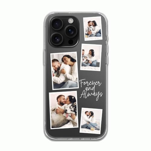 Individuell für Handyhülle, transparentes Design, laden Sie 5 Bilder und Namen hoch, personalisierte transparente Hülle für iPhone 16, 15, 14, 13, 12, 11, 8, 7 Plus