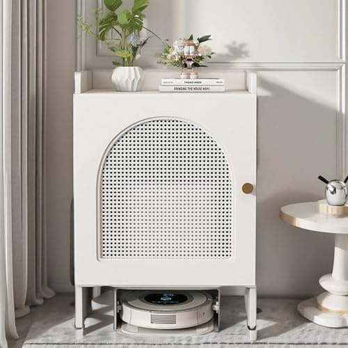 JIAOCKJIAO Rangement Caché pour Aspirateur Robot, Meuble de Rangement pour Aspirateur Robot avec Tiroirs, Meuble de Rangement Dissimulé pour Aspirateur sur roulettes(Wit,50x75cm/20x30in)
