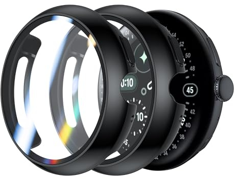 Rojeuinn 2 Stück Hülle für Google Pixel Watch 4 45mm Schutzhülle mit Displayschutz, Hard PC 360° Rundum Anti Kratz Anti Staub Ultradünne Schutzhülle-Schwarz