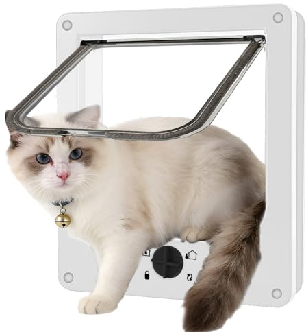 Jonuin Large Cat Flap, 18cm x 19.5cm Cat Flap with Magnets, 4 Way Locking Pet Flaps, Easy to Fit, Silent In & Out, Pet Door for Cats and Small Dogs, Large Cat Flaps for Wall UPVC Wooden Door (White,L)