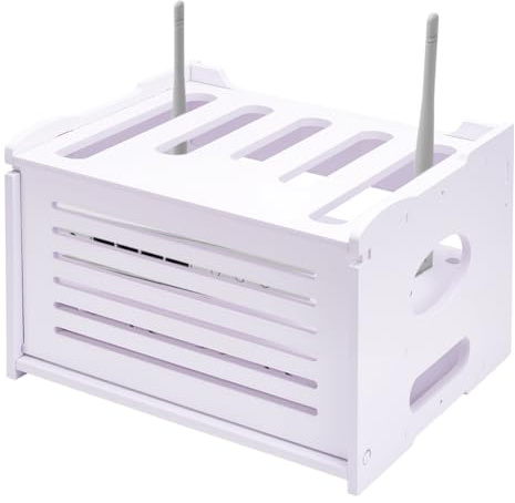 UNICRAFTALE Upgrade Routers Shelf Storage Rectangle PVC Plastic Routers Wire Storage Box 25x32x22cm White Modem Cable Box Shelf Power Strip Cable Management Hider Rack for Home Decorative