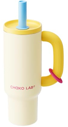 CHAKO LAB BaWang Insulated Tumbler | Tumbler with Handle and Straw 33oz | Cup Holder Friendly for Travel | Leakproof Water Bottle | BPA-Free | Sunny