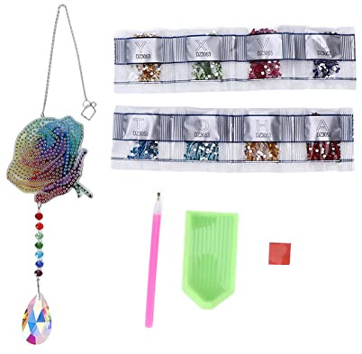 Rhinestones Pendant Unique Rose Shape DIY Painting Decorative Ornament Accessories for Window Home Decoration Acrylic Special Shaped Rhinestones Color Chain