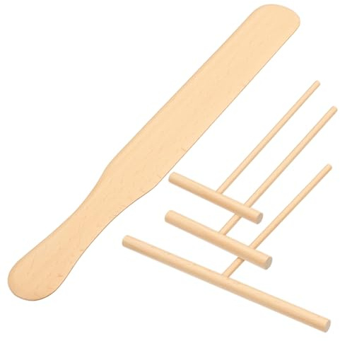 Qianyu 4 Pcs Crepe Spreader and Spatula Kit Wooden T-Shaped Batter Spreaders Sticks(3.5/4.7/7 Inch) & 11.81 Inch Pancake Spatula Turner for Crepe Pan Maker