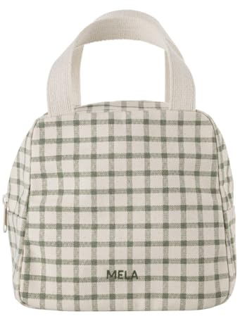 Organizer Tasche groß mit Innenfächern – Reise Kulturbeutel zum Aufhängen & Kosmetiktasche – Damen, Herren & Kinder - GOTS, Grüner Punkt Zertifiziert - 4 Liter (Greige/Green Grid Print)