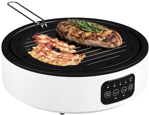 HOMCOM Piastra Elettrica a Infrarossi Portatile 2000W in Vetroceramica | Con Griglia, Fornello Elettrico 2 in 1, 4 Livelli di Potenza, Vassoio Raccogligocce, Adatto a Tutti i Tipi di Pentole Ø30cm
