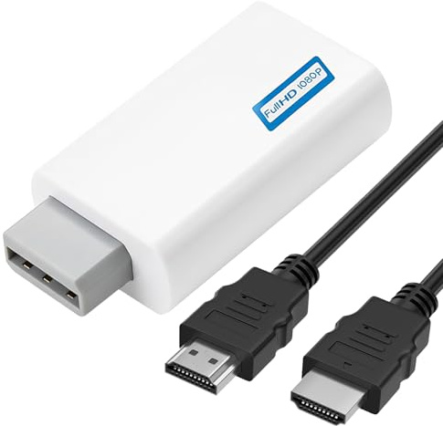 Wii to HDMI Adapter with 1.5m HDMI Cable, Wii HDMI Adapter Converter Supports 1080p 720p Video Audio Output, Includes 3.5mm Audio Output, for Smart TV, Wii to HDMI Converter for Nintendo Wii