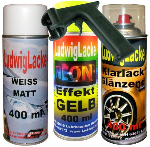 Ludwiglacke Neon Lack Spray Set Gelb 3 Spraydosen a 400ml + Spraydosen Handgriff