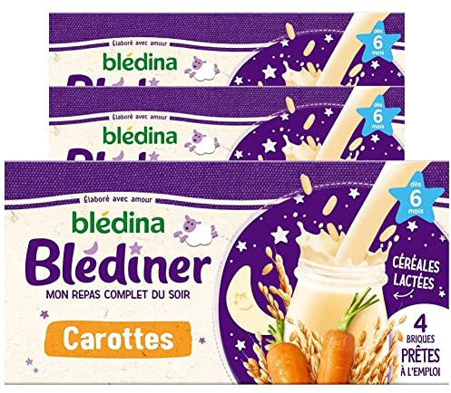 Blédina Blédîner, Céréales bébé Lactées, Carottes, Dès 6 Mois, 250 ml (Lotx12)