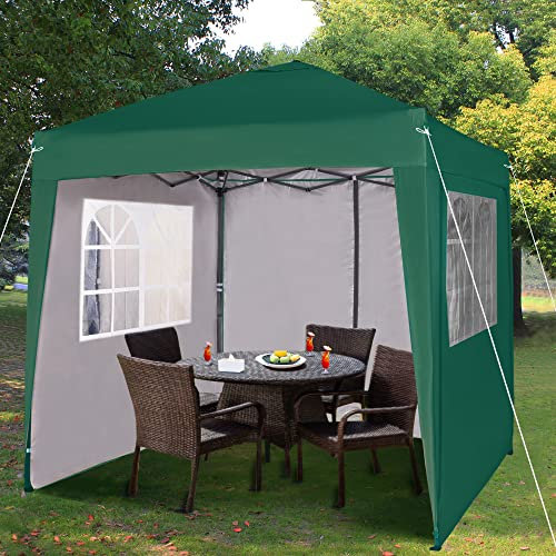 Pop-up Gazebo 2m x 2m With Sides Silver Protective Layer Waterproof Marquee Canopy (WS) (Green)