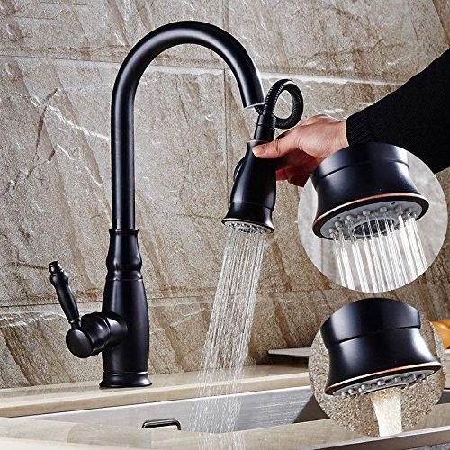 S.TWL.E Küche Küchenarmatur Waschtischarmatur Mischbatterie Spülbecken Armatur Wasserhahn Bad Schwarz Retro zugänglich Drop Down heißen und kalten Voll Kupfer Spüle Drehen