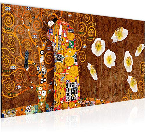 Runa Art Wandbild Gustav Klimt der Kuss 1 Teilig 100 x 40 cm Modern Bild auf Vlies Leinwand Collage Wohnzimmer Gold 021512a