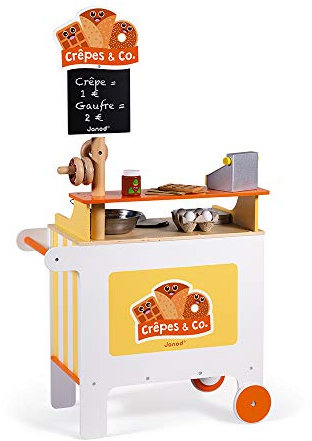 Janod - Crêpes & Co. - Puesto de Crepes, Cocina y Compra, Juguete de Imitación, 40 Accesorios Incluidos - Desde Los 3 Años, J06587