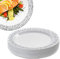 MATANA 20 Platos de Postre Blanco de Plástico con Borde Plateado, 19cm - Elegantes, Resistentes y Reutilizables - Bodas, Cumpleaños, Bautizos, Barbacoas, Navidad, Fiestas