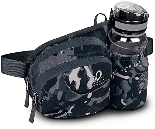 Waterfly Riñonera Running Deportiva Hombre Mujer con Soporte para Botellas Bolsa de Cintura para Correr Senderismo (Negro-Camuflaje)