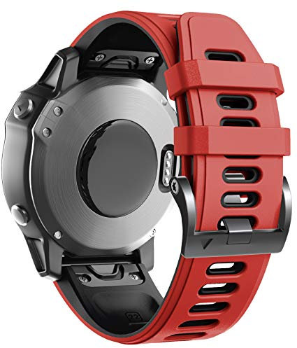 ANBEST Bracelet pour Garmin Fenix 6/Fenix 7 Pro/Fenix 5/Epix 2 Bracelet, Bande de Remplacement en Silicone pour Fenix 6/Descent G1/Forerunner 945/955/Approach 62, Rouge/Noir