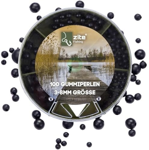 Zite Fishing Gummiperlen-Angeln Sortiment - 100 Stück Gummistopper angeln Schwarz im Set - Schnurstopper.angeln Gummi-Stopper 3-8mm für Forellenangeln, Feederangeln & Mehr Stopper.Angeln Perlen-Angeln
