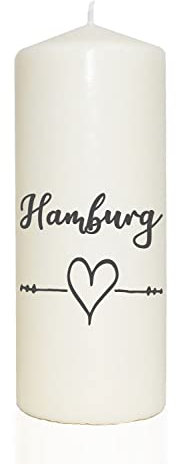 WB wohn trends Spruchkerze, Hamburg Herz maritim, grau, 20cm, 765g d8cm, Kerze mit Spruch, Brenndauer ca 70 Std