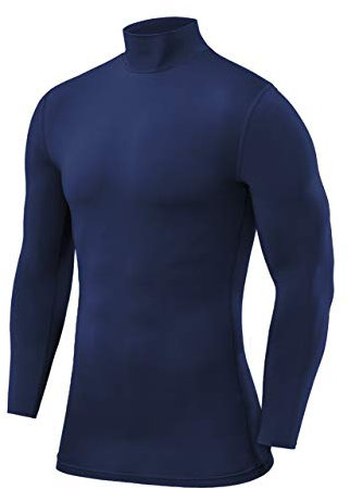 PowerLayer Kompressionsshirt Herren - Compression Shirt Funktionssshirt Langarm - Laufshirt Herren - Mock Neck Sportshirt - Longsleeve Oberteil Unterziehshirt - Blau, L
