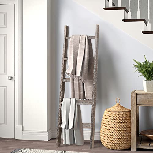 KIAYACI Ladder Shelf Rustic Vintage Blanket Ladder Decorative Wood Ladder Shelf for Living Room Bedroom Bathroom (Vintage Walnut, 63 x 22)