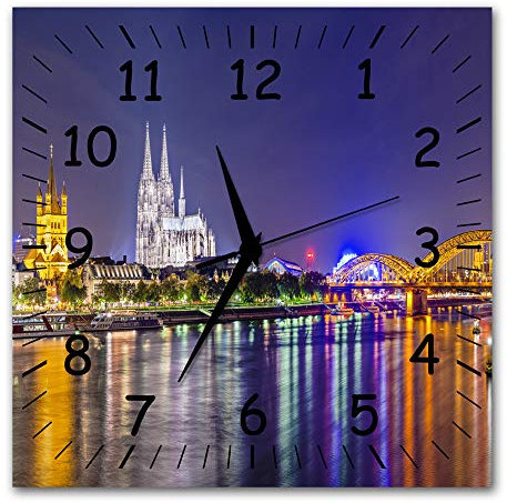 Bilder-Manufaktur BM Funk Quarz Wanduhr Funkwanduhr Funkwanduhren Funkuhr Funkuhren kein Ticken lautlos geräuschlos leise modern ohne Tickgeräusche groÃŸ XXL Wohnzimmer Küche Skyline Köln 9395-1a SZ