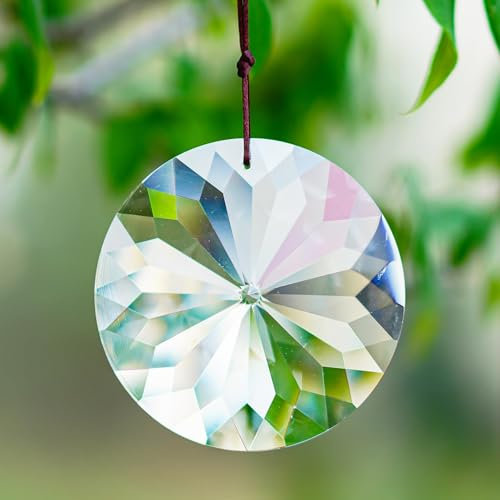 Bauhinia - Colgante de cristal facetado para ventana grande, prismas, atrapasueños, adorno de arco iris (85 mm, redondo)