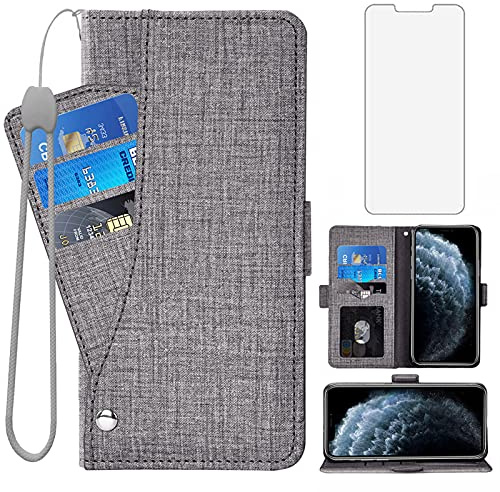Asuwish Funda tipo cartera compatible con iPhone 12 Pro Max 6.7, protector de pantalla de vidrio templado y funda abatible con tarjetero para iPhone 12promax 5G i 12s Plus iPhone 12 12pro Promax
