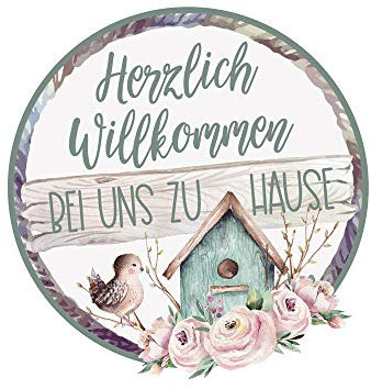 GRAZDesign Wandtattoo Flur Willkommen bei uns Zuhause, Rundes Sticker mit Blumen, Eingang & Flur Deko, Wandsticker Wohnzimmer, rund / 50x50cm