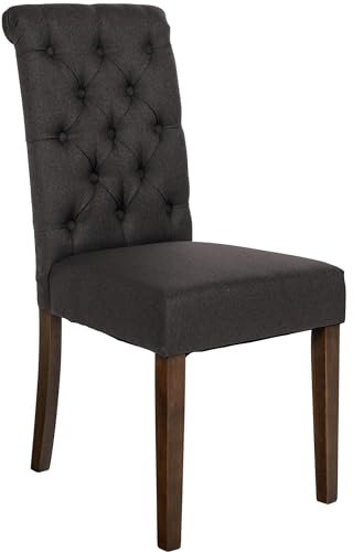 CLP Esszimmerstuhl Lisburn I Samt I Stoff I Polsterstuhl Gesteppt Chesterfield Design, Farbe:schwarz, Material:Stoff
