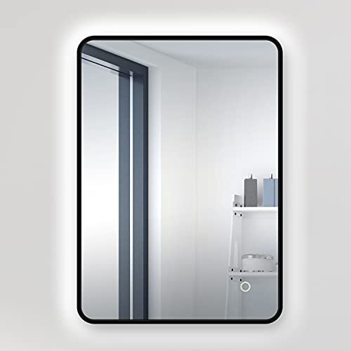 Pebble Grey Illuminated Bathroom Mirror with LED Lights 700x500mm IP44 Rated - Oslo Curve LED Bathroom Mirror with Ambient Light, Heated Demister Pad, & Touch Sensor Switch, Rotatable Wall-Mounted