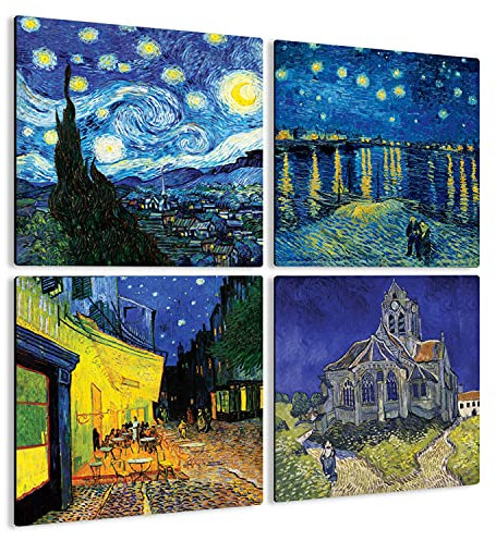 Giallobus - 4 Quadrate mit Mehreren Feldern - Vincent Van Gogh - Van Goghs schönste Werke - Sammlung 1 - MDF-Holz - 29,7x29,7 - x 4 Stück