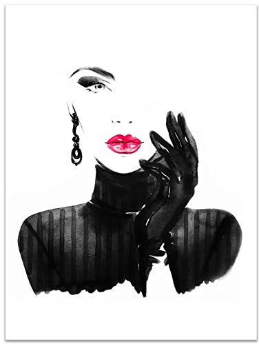 wandmotiv24 Poster als Wanddeko, Größe 40x30cm, Model Gemälde, Rot, Fashion, Frau, Frauen Lippen, Makeup, Moderne Wanddeko, Wandbilder, Deko, Bild M0064